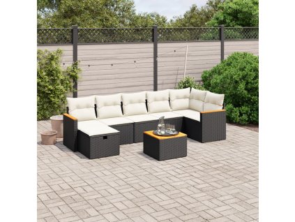 8dílná zahradní sedací souprava s poduškami černá polyratan 3265319