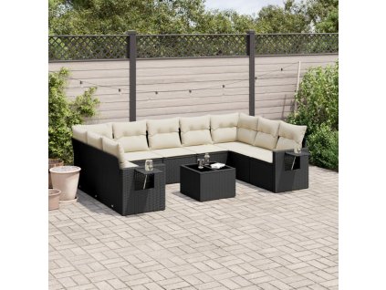 10dílná zahradní sedací souprava s poduškami černá polyratan 3252943