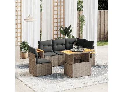 6dílná zahradní sedací souprava s poduškami šedá polyratan 3273524