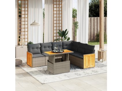 7dílná zahradní sedací souprava s poduškami šedá polyratan 3273979