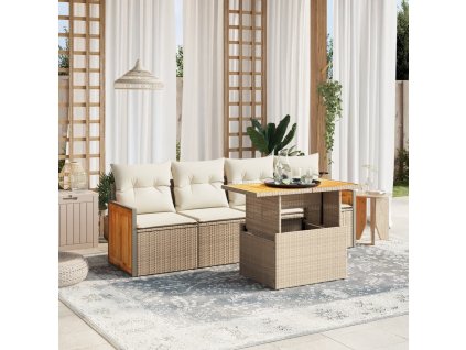 5dílná zahradní sedací souprava s poduškami béžová polyratan 3273837