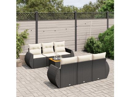 7dílná zahradní sedací souprava s poduškami černá polyratan 3257225