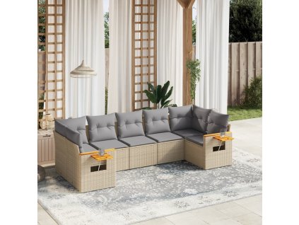 7dílná zahradní sedací souprava s poduškami béžová polyratan 3227109