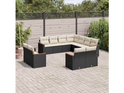 11dílná zahradní sedací souprava s poduškami černá polyratan 3226497