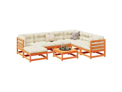 8dílná zahradní sedací souprava podušky voskově hnědá borovice 3299557