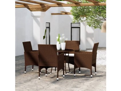 5dílný zahradní bistro set polyratan a tvrzené sklo hnědý 3095906