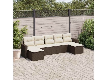 7dílná zahradní sedací souprava s poduškami hnědá polyratan 3219333