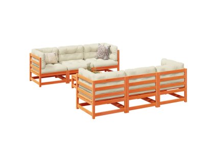7dílná zahradní sedací souprava podušky voskově hnědá borovice 3299302