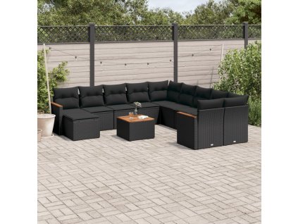 12dílná zahradní sedací souprava s poduškami černá polyratan 3226573