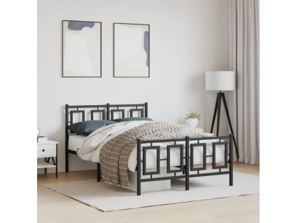 Kovový rám postele s hlavovým a nožním čelem černý 120 x 190 cm 374256