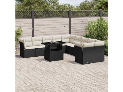 11dílná zahradní sedací souprava s poduškami černá polyratan 3266876