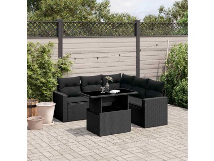 6dílná zahradní sedací souprava s poduškami černá polyratan 3267265