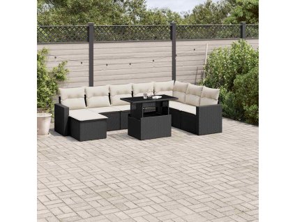 9dílná zahradní sedací souprava s poduškami černá polyratan 3267466