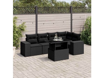 6dílná zahradní sedací souprava s poduškami černá polyratan 3269145
