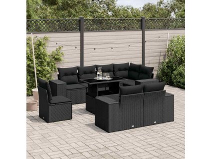 9dílná zahradní sedací souprava s poduškami černá polyratan 3269295