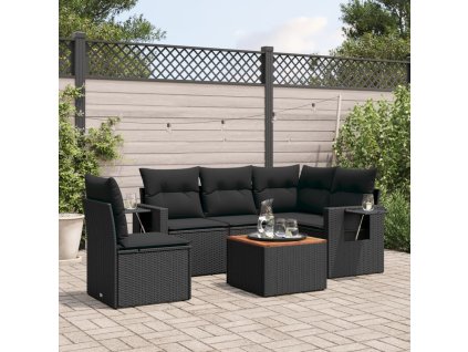 6dílná zahradní sedací souprava s poduškami černá polyratan 3256895