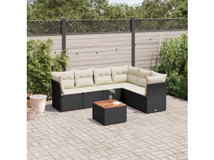 7dílná zahradní sedací souprava s poduškami černá polyratan 3223655