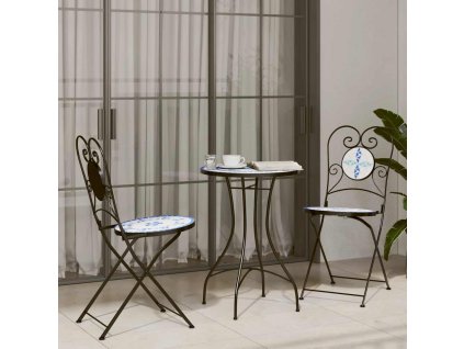 Mozaikový bistro set modrý a bílý železo a keramika 3216353