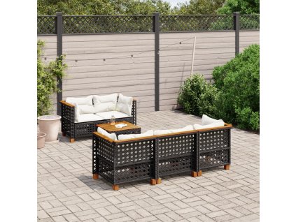 6dílná zahradní sedací souprava s poduškami černá polyratan 3261734