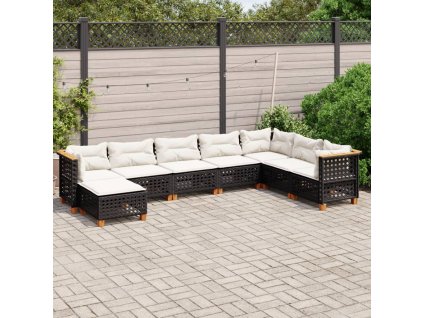 8dílná zahradní sedací souprava s poduškami černá polyratan 3261956