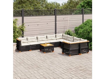 10dílná zahradní sedací souprava s poduškami černá polyratan 3262010
