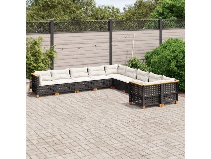 10dílná zahradní sedací souprava s poduškami černá polyratan 3262046