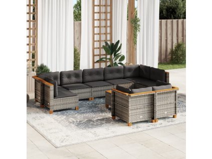 10dílná zahradní sedací souprava s poduškami šedá polyratan 3261996