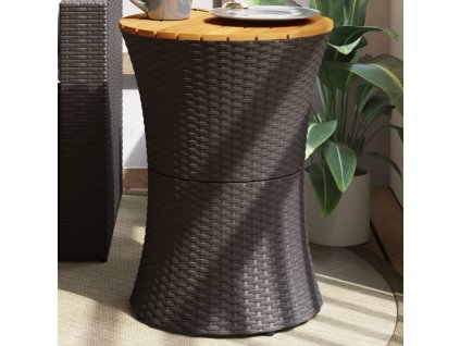 Zahradní odkládací stolek tvar bubnu černý polyratan a masiv 368296