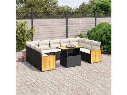 10dílná zahradní sedací souprava s poduškami černá polyratan 3274101