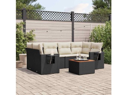7dílná zahradní sedací souprava s poduškami černá polyratan 3256791