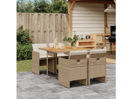 5dílný zahradní jídelní set s poduškami béžový polyratan 3277671