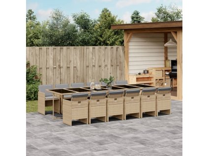 13dílný zahradní jídelní set s poduškami mix béžové polyratan 3277715