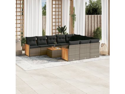 11dílná zahradní sedací souprava s poduškami šedá polyratan 3260429