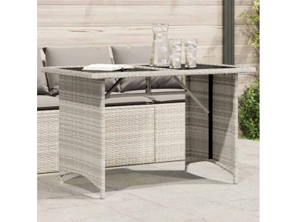 Zahradní stůl skleněná deska světle šedý 110x68x70 cm polyratan 366354