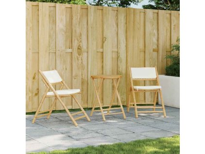 3dílný skládací bistro set s krémově bílými poduškami bambus 365872