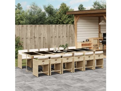 13dílný zahradní jídelní set s poduškami béžový polyratan 3277893