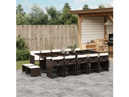 15dílný zahradní jídelní set s poduškami hnědý polyratan 3277940