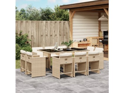 11dílný zahradní jídelní set s poduškami béžový polyratan 3277977