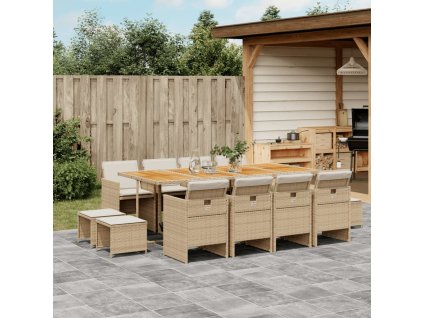 13dílný zahradní jídelní set s poduškami béžový polyratan 3277755