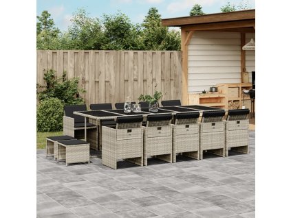 15dílný zahradní jídelní set s poduškami světle šedý polyratan 3277762