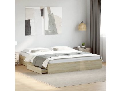 Rám postele se zásuvkami dub sonoma 200x200 cm kompozitní dřevo 3280631