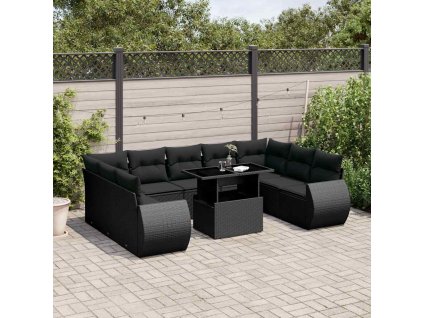 10dílná zahradní sedací souprava s poduškami černá polyratan 3268735