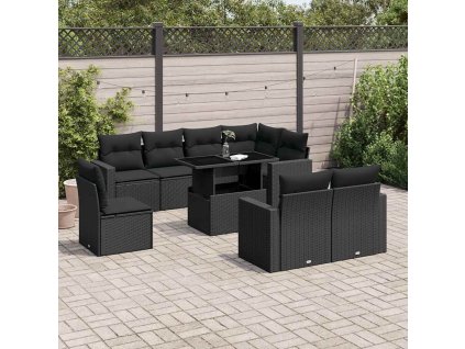 9dílná zahradní sedací souprava s poduškami černá polyratan 3267405