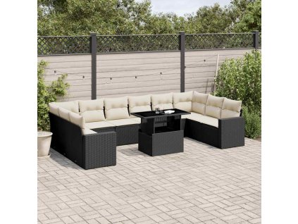 11dílná zahradní sedací souprava s poduškami černá polyratan 3267516