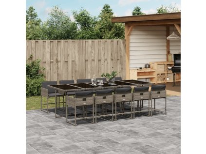 11dílný zahradní jídelní set s poduškami šedý polyratan 3278059