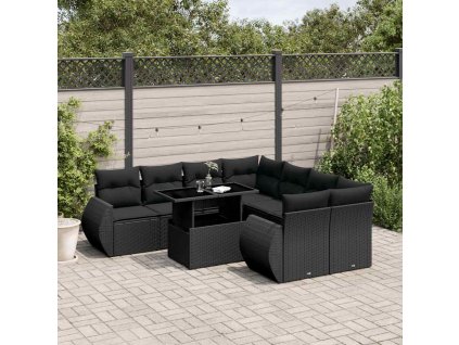 9dílná zahradní sedací souprava s poduškami černá polyratan 3268425