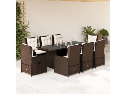 9dílný zahradní jídelní set s poduškami hnědý polyratan 3262782