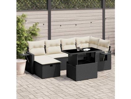7dílná zahradní sedací souprava s poduškami černá polyratan 3274976