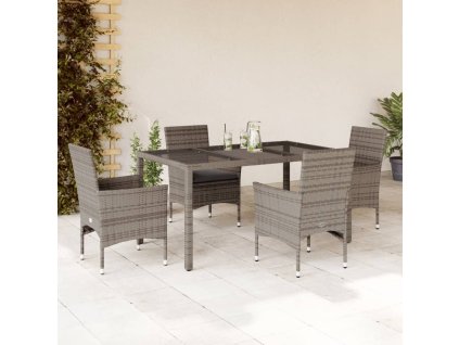 5dílný zahradní jídelní set s poduškami šedý polyratan a sklo 3278557