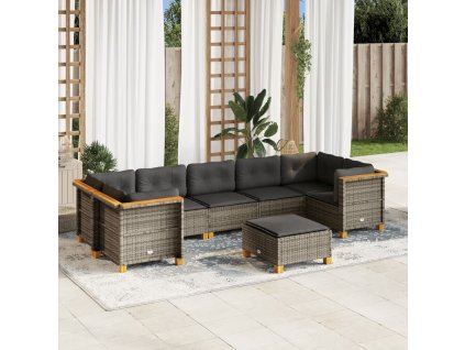 8dílná zahradní sedací souprava s poduškami šedá polyratan 3261762